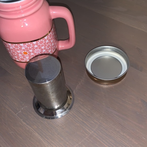 David’s Tea Pink, White, and Gold Ceramic Mason Jar Mug with Lid & Strainer - Picture 9 of 9